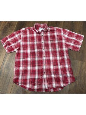 Carhartt Button Down Plaid Short Sleeve Red Collared Work Shirt Mens Size XL